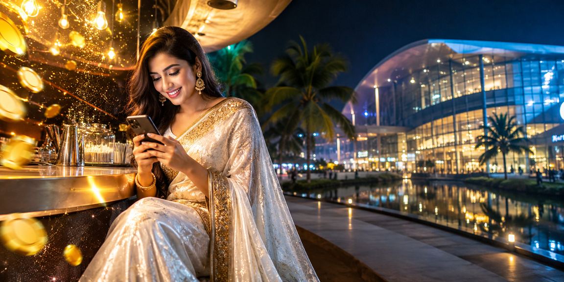 ঢাকায় শাড়ি পরিহিত মডেল মোবাইলে 5w30 ক্যাসিনো গেম উপভোগ করছেন
