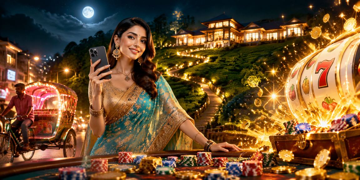 ঢাকায় শাড়ি পরিহিত নারী 5w30 প্ল্যাটফর্মে স্লট গেম ও বেটিং উপভোগ করছেন